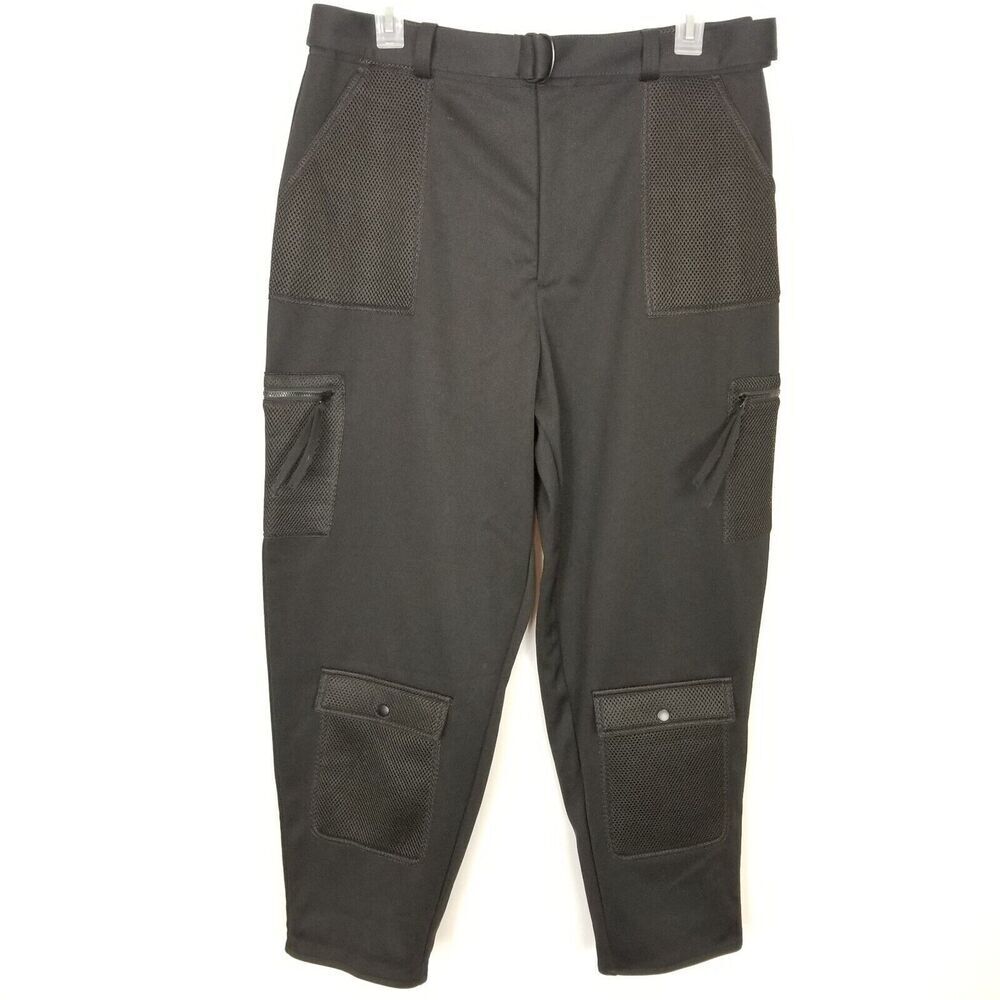 ASOS‎ Cargo Pants Women's Size 14 Black Mesh Pockets Baggy Leg Zippers Grunge